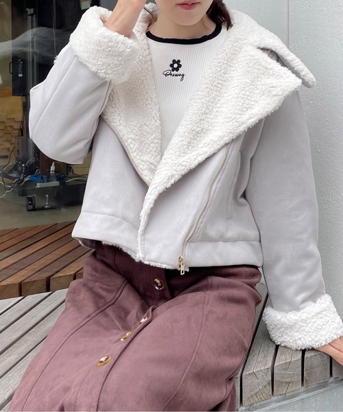 TORTE(トルテ)の「ボアカラーライダースジャケット(ライダースジャケット・レディース・グレー/ホワイト/ピンク・FREE)」の17枚目の写真