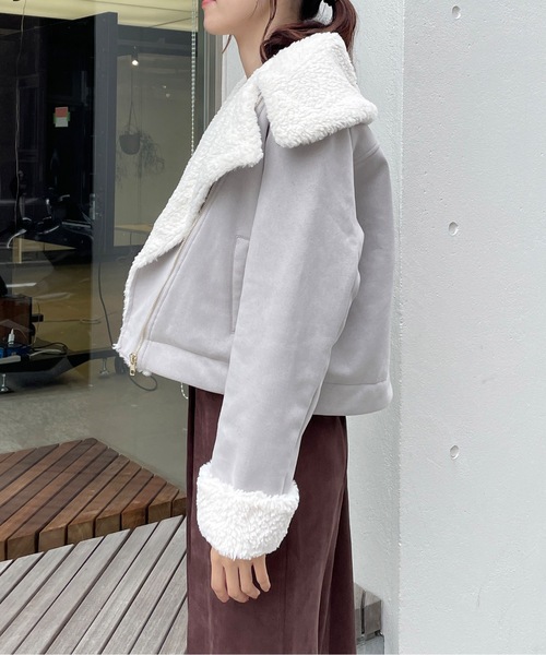 TORTE(トルテ)の「ボアカラーライダースジャケット(ライダースジャケット・レディース・グレー/ホワイト/ピンク・FREE)」の18枚目の写真