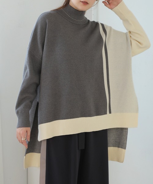 Bou Jeloud（ブージュルード）の「もち軽ラインニットプルオーバー（ニット/セーター・レディース・チャコールグレー/ベージュ/オレンジ/ブラック・FREE）」の3枚目の写真