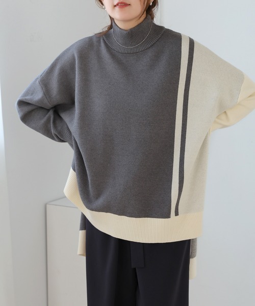 Bou Jeloud（ブージュルード）の「もち軽ラインニットプルオーバー（ニット/セーター・レディース・チャコールグレー/ベージュ/オレンジ/ブラック・FREE）」の7枚目の写真