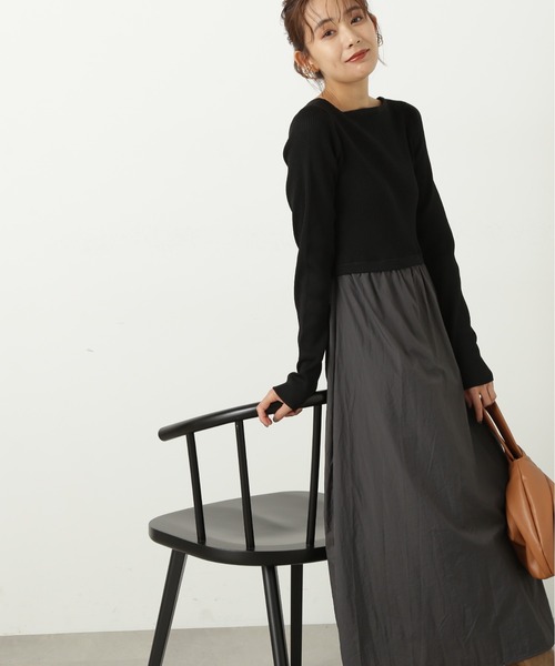 N.（N. Natural Beauty Basic）（エヌエヌナチュラルビューティーベーシック）の「◆ボートネックニットドッキングワンピース（ワンピース・レディース・ライトグレー/ブラック/オフホワイト・MEDIUM）」の4枚目の写真