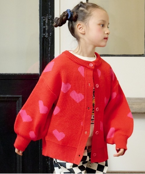 HOGAN RANCH WEAR（ホーガンランチウエア）の「【おうちで洗えるニット】ジャガードニットカーディガン（kids/S～LL）（カーディガン/ボレロ・キッズ・ピンク/オレンジ/マルチ/オフホワイト・L/M/S/LL）」の3枚目の写真