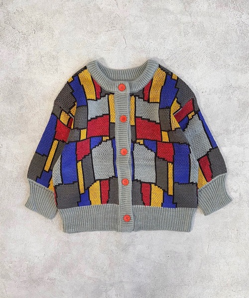 HOGAN RANCH WEAR（ホーガンランチウエア）の「【おうちで洗えるニット】ジャガードニットカーディガン（kids/S～LL）（カーディガン/ボレロ・キッズ・ピンク/オレンジ/マルチ/オフホワイト・L/M/S/LL）」の4枚目の写真