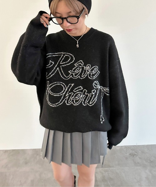 apres jour mignon(アプレジュールミニョン)の「ロゴジャガードリボンニット【ZOZOTOWN限定アイテム】(ニット/セーター・レディース・ブラック/グレー/ライトグレー・X-LARGE/フリー)」の13枚目の写真
