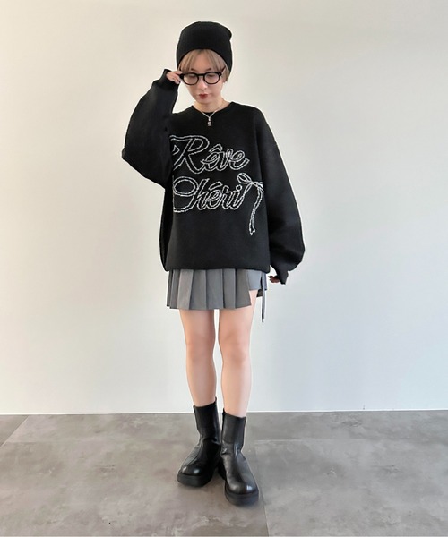 apres jour mignon(アプレジュールミニョン)の「ロゴジャガードリボンニット【ZOZOTOWN限定アイテム】(ニット/セーター・レディース・ブラック/グレー/ライトグレー・X-LARGE/フリー)」の16枚目の写真