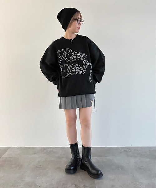 apres jour mignon(アプレジュールミニョン)の「ロゴジャガードリボンニット【ZOZOTOWN限定アイテム】(ニット/セーター・レディース・ブラック/グレー/ライトグレー・X-LARGE/フリー)」の17枚目の写真