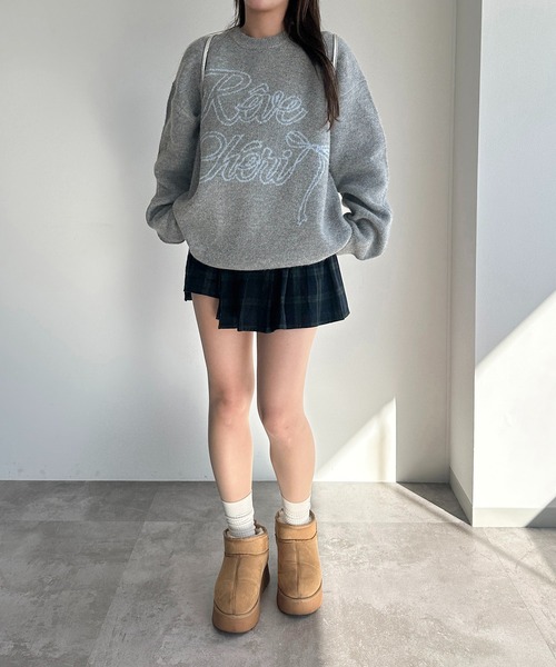 apres jour mignon(アプレジュールミニョン)の「ロゴジャガードリボンニット【ZOZOTOWN限定アイテム】(ニット/セーター・レディース・ブラック/グレー/ライトグレー・X-LARGE/フリー)」の6枚目の写真