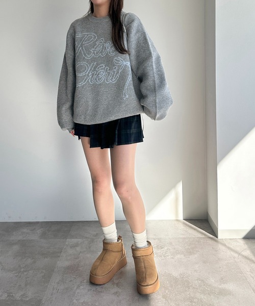 apres jour mignon(アプレジュールミニョン)の「ロゴジャガードリボンニット【ZOZOTOWN限定アイテム】(ニット/セーター・レディース・ブラック/グレー/ライトグレー・X-LARGE/フリー)」の4枚目の写真
