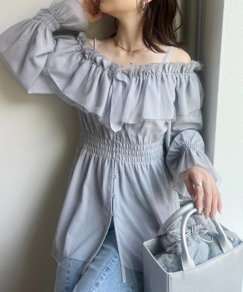 one after another NICE CLAUP（ワンアフターアナザーナイスクラップ）の「2way/ペプラムチュニック（シャツ/ブラウス・レディース・アイボリー/グレー/ブラック・FREE）」の3枚目の写真