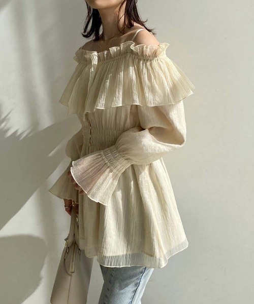 one after another NICE CLAUP（ワンアフターアナザーナイスクラップ）の「2way/ペプラムチュニック（シャツ/ブラウス・レディース・アイボリー/グレー/ブラック・FREE）」の6枚目の写真