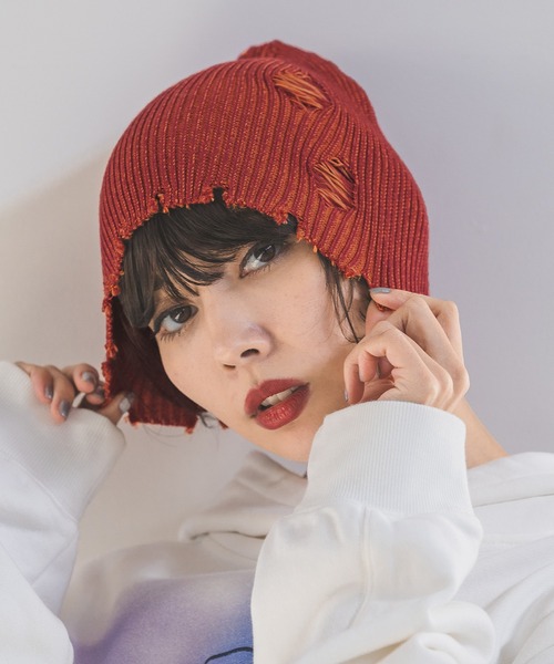 PAGEBOY（ページボーイ）の「ダメージビーニー（ニットキャップ/ビーニー・レディース・ブラック/ブルー/レッド・FREE）」の7枚目の写真