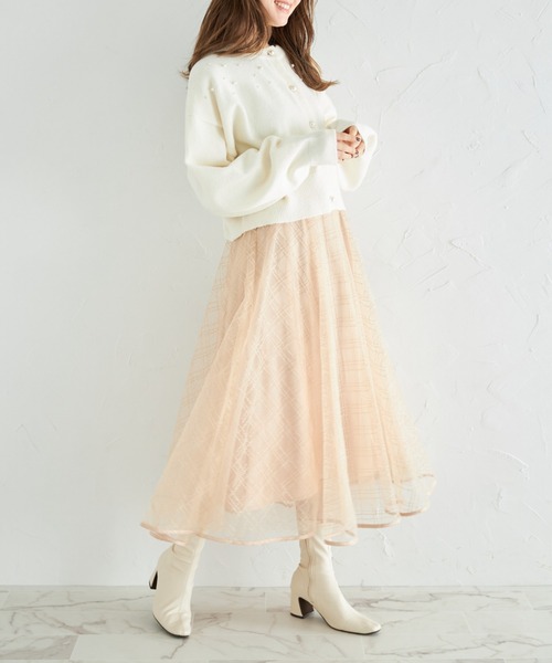 tocco closet(トッコ クローゼット)の「ラインスパンコールチュールフレアスカート(スカート・レディース・ブラック/ベージュ・M)」の9枚目の写真