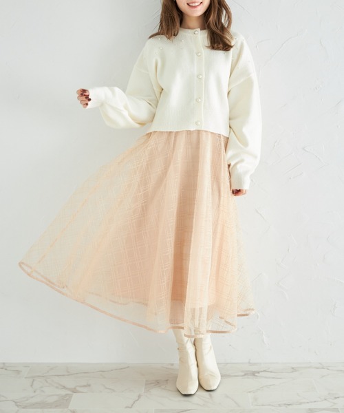 tocco closet(トッコ クローゼット)の「ラインスパンコールチュールフレアスカート(スカート・レディース・ブラック/ベージュ・M)」の10枚目の写真