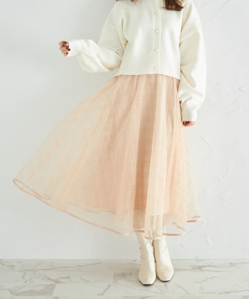 tocco closet(トッコ クローゼット)の「ラインスパンコールチュールフレアスカート(スカート・レディース・ブラック/ベージュ・M)」の8枚目の写真
