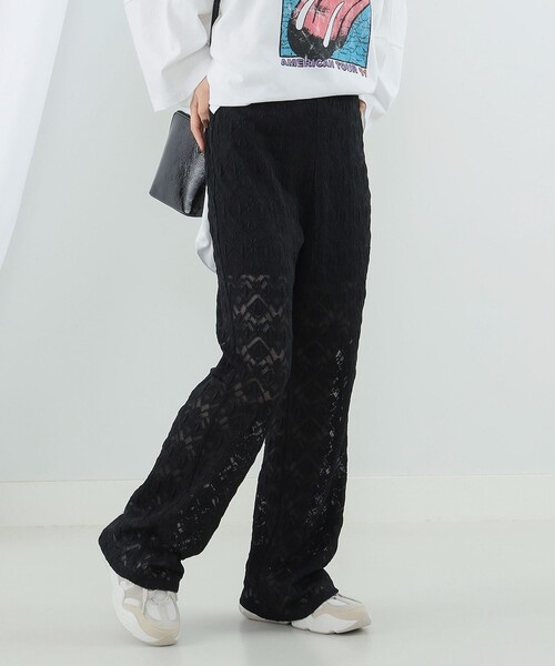 Ray BEAMS（レイビームス）の「Ray BEAMS / カット レース シアー パンツ（その他パンツ・レディース・ブラック/オフホワイト・1/0）」の2枚目の写真