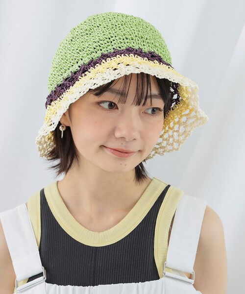 Ray BEAMS(レイビームス)の「Ray BEAMS / マルチ ボーダー ペーパー ハット(ハット・レディース・グリーン系その他/ナチュラル・ONE SIZE)」の4枚目の写真