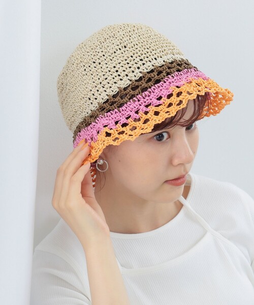 Ray BEAMS(レイビームス)の「Ray BEAMS / マルチ ボーダー ペーパー ハット(ハット・レディース・グリーン系その他/ナチュラル・ONE SIZE)」の5枚目の写真