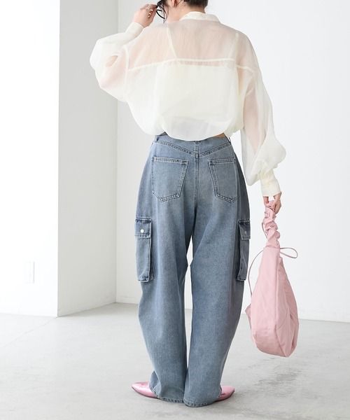 BONLECILL(ボンルシール)の「ボリュームスリーブバンドカラーシアーシャツ(シャツ/ブラウス・レディース・アイボリー/オレンジ/グリーン/ピンク/ベージュ/ブルー/ブラック・FREE)」の13枚目の写真