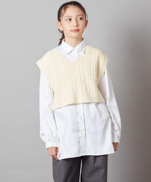a.v.v（アーヴェヴェ）の「[160]【2点セット】ケーブルベストセット（ベスト・キッズ・グレー/アイボリー・160）」の2枚目の写真