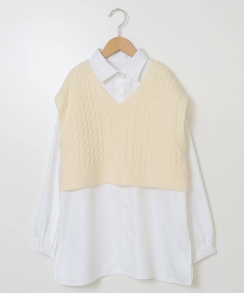 a.v.v（アーヴェヴェ）の「[160]【2点セット】ケーブルベストセット（ベスト・キッズ・グレー/アイボリー・160）」の3枚目の写真