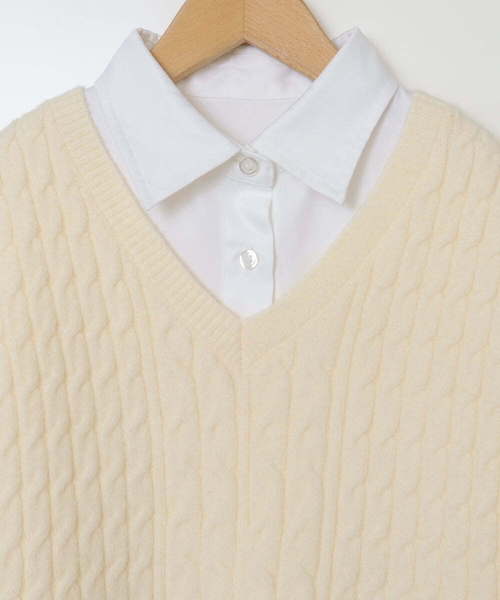 a.v.v（アーヴェヴェ）の「[160]【2点セット】ケーブルベストセット（ベスト・キッズ・グレー/アイボリー・160）」の5枚目の写真