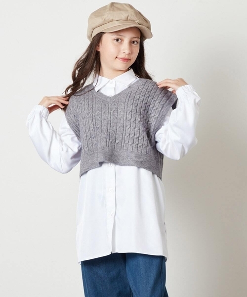 a.v.v（アーヴェヴェ）の「[160]【2点セット】ケーブルベストセット（ベスト・キッズ・グレー/アイボリー・160）」の19枚目の写真