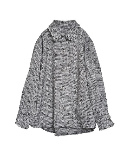 セール】ツイードフリンジステンカラージャケット（ステンカラーコート
