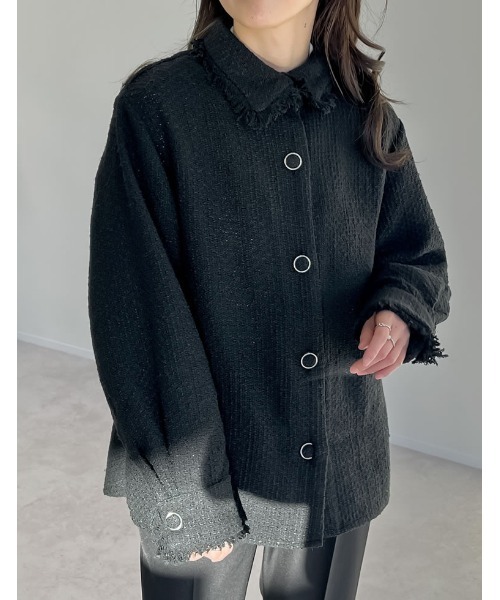 セール】ツイードフリンジステンカラージャケット（ステンカラーコート