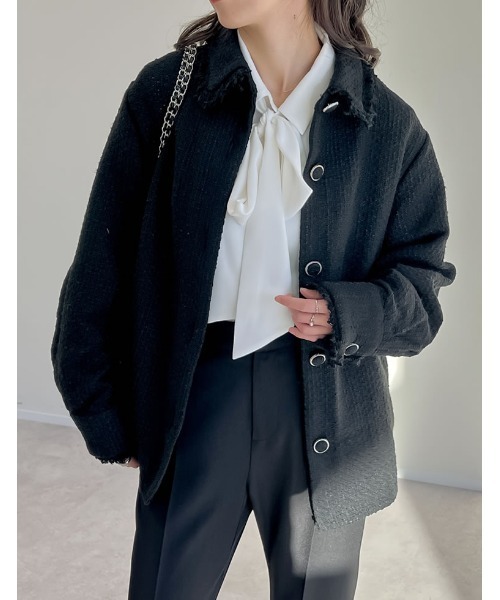 セール】ツイードフリンジステンカラージャケット（ステンカラーコート