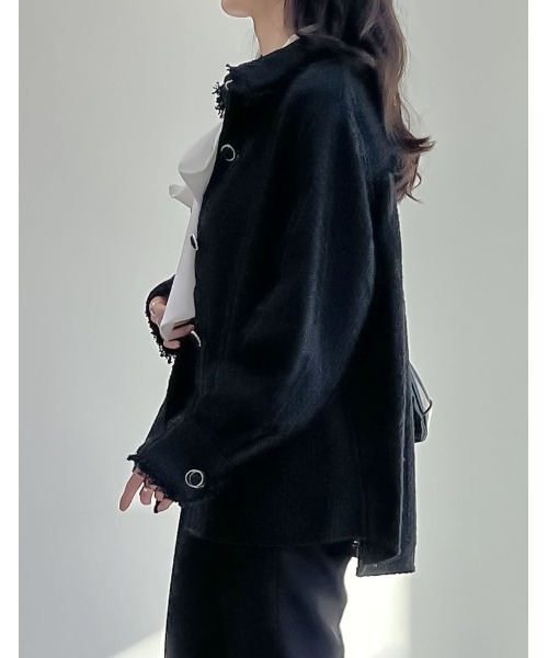 セール】ツイードフリンジステンカラージャケット（ステンカラーコート