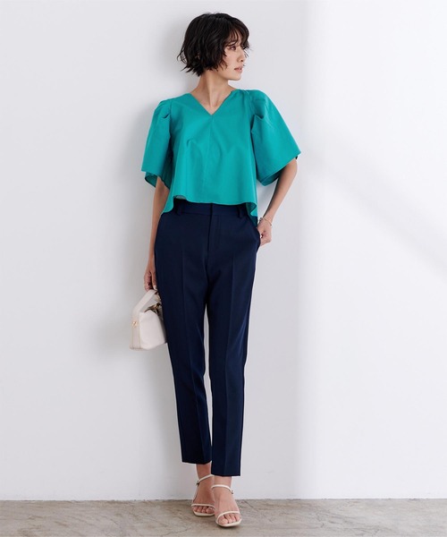 美品　ドゥロワー　リネン100% タックショートスリーブブラウス green label relaxing ブラウス シャツ ドビー スキッパー