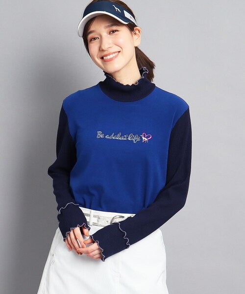 adabat(アダバット)の「◆メローフリル 長袖モックネックプルオーバー(Tシャツ/カットソー・レディース・ブルー/ホワイト/ライトグレー系9・38/36/40/42)」の3枚目の写真