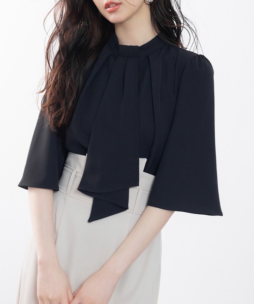 SAISON DE PAPILLON（セゾンドパピヨン）の「【大人気】5分丈スリーブスタンドカラーブラウス　卒業式 入学式（シャツ/ブラウス・レディース・ピンクベージュ/ライトグリーン/アイボリー/ブラック・S/M/L）」の20枚目の写真