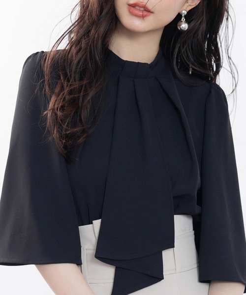 SAISON DE PAPILLON（セゾンドパピヨン）の「【大人気】5分丈スリーブスタンドカラーブラウス　卒業式 入学式（シャツ/ブラウス・レディース・ピンクベージュ/ライトグリーン/アイボリー/ブラック・S/M/L）」の21枚目の写真