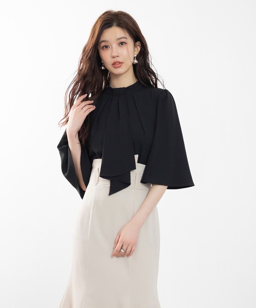 SAISON DE PAPILLON（セゾンドパピヨン）の「【大人気】5分丈スリーブスタンドカラーブラウス　卒業式 入学式（シャツ/ブラウス・レディース・ピンクベージュ/ライトグリーン/アイボリー/ブラック・S/M/L）」の22枚目の写真