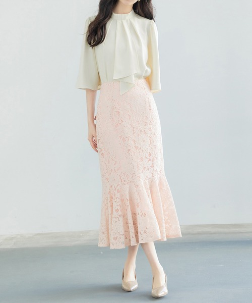 SAISON DE PAPILLON（セゾンドパピヨン）の「【大人気】5分丈スリーブスタンドカラーブラウス　卒業式 入学式（シャツ/ブラウス・レディース・ピンクベージュ/ライトグリーン/アイボリー/ブラック・S/M/L）」の7枚目の写真