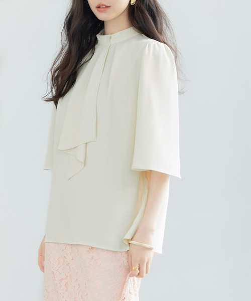 SAISON DE PAPILLON（セゾンドパピヨン）の「【大人気】5分丈スリーブスタンドカラーブラウス　卒業式 入学式（シャツ/ブラウス・レディース・ピンクベージュ/ライトグリーン/アイボリー/ブラック・S/M/L）」の14枚目の写真