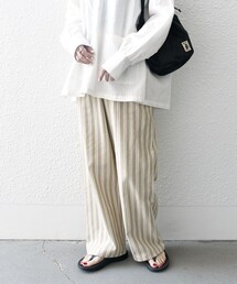 SHIPS any:〈洗濯機可能〉リネン ミックス ストライプ イージー ワイド パンツ