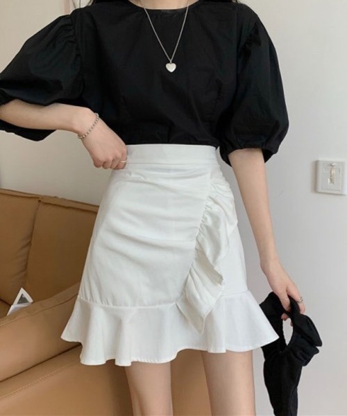 Nia（ニア）の「Nia(ニア)/フリルミニスカート（スカート・レディース・ブラック/ホワイト・LARGE/SMALL/MEDIUM）」の5枚目の写真