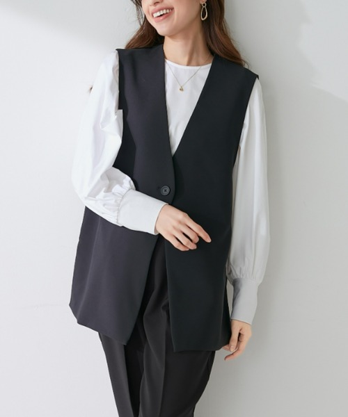 Tuche(トゥシェ)の「Tuche/トゥシェ トップス ダブルクロス ジレ(ベスト・レディース・ブラック/クリーム/ネイビー・MEDIUM/LARGE)」の2枚目の写真