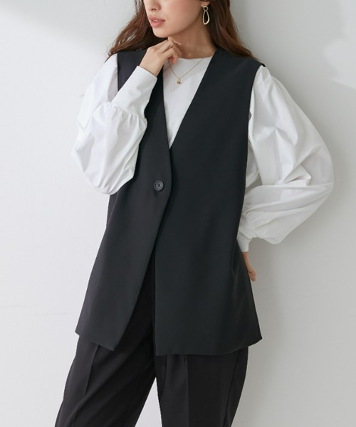 Tuche(トゥシェ)の「Tuche/トゥシェ トップス ダブルクロス ジレ(ベスト・レディース・ブラック/クリーム/ネイビー・MEDIUM/LARGE)」の5枚目の写真