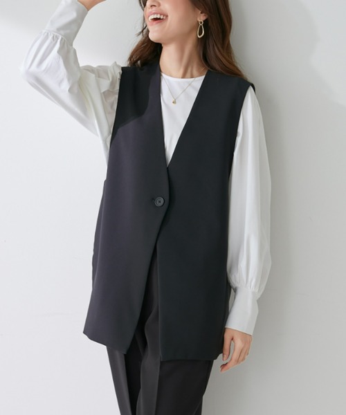 Tuche(トゥシェ)の「Tuche/トゥシェ トップス ダブルクロス ジレ(ベスト・レディース・ブラック/クリーム/ネイビー・MEDIUM/LARGE)」の7枚目の写真