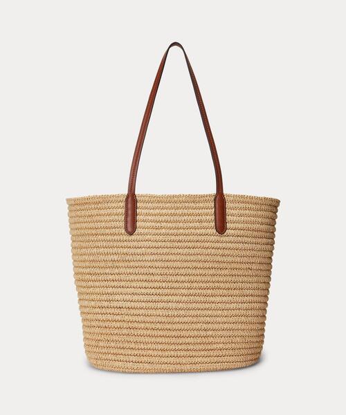 【送料込】LAUREN RALPH LAUREN_ストロー ラージ ブリー トート レザートリム ストロー ラージ Brie トート バッグ（トート