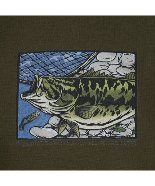 NOTHINKER(ノーシンカー)の「Handful Big Bass Hoodie(パーカー・メンズ・オリーブ/アッシュグレー・LARGE/X-LARGE/MEDIUM/SMALL/XX-LARGE)」の8枚目の写真