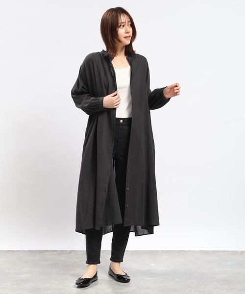 GLOBAL WORK Smile Seed Store（グローバルワーク スマイルシードストア）の「コットンボイルワンピース長袖/989261（シャツワンピース・レディース・チャコール/ブラック/グレイッシュベージュ/ダークネイビー・LARGE/MEDIUM/X-LARGE/SMALL）」の6枚目の写真