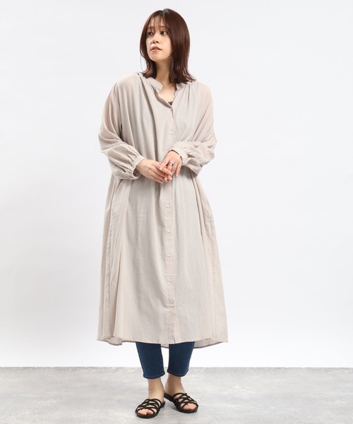 GLOBAL WORK Smile Seed Store（グローバルワーク スマイルシードストア）の「コットンボイルワンピース長袖/989261（シャツワンピース・レディース・チャコール/ブラック/グレイッシュベージュ/ダークネイビー・LARGE/MEDIUM/X-LARGE/SMALL）」の13枚目の写真
