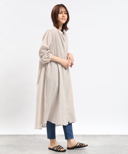 GLOBAL WORK Smile Seed Store（グローバルワーク スマイルシードストア）の「コットンボイルワンピース長袖/989261（シャツワンピース・レディース・チャコール/ブラック/グレイッシュベージュ/ダークネイビー・LARGE/MEDIUM/X-LARGE/SMALL）」の14枚目の写真