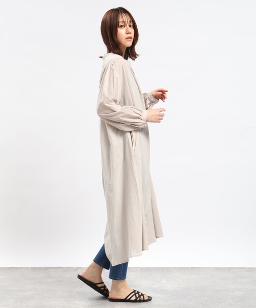 GLOBAL WORK Smile Seed Store（グローバルワーク スマイルシードストア）の「コットンボイルワンピース長袖/989261（シャツワンピース・レディース・チャコール/ブラック/グレイッシュベージュ/ダークネイビー・LARGE/MEDIUM/X-LARGE/SMALL）」の15枚目の写真