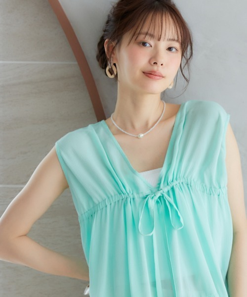 miclat（ミクラ）の「大きいサイズ　ギャザープルオーバー　miclat（シャツ/ブラウス・レディース・オレンジ/グリーン・L/LL/3L/4L/5L）」の2枚目の写真