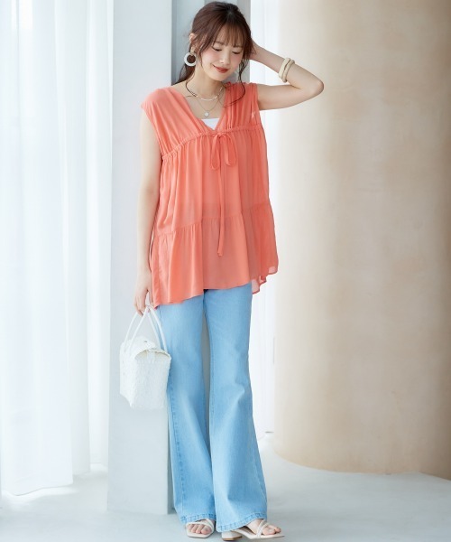 miclat（ミクラ）の「大きいサイズ　ギャザープルオーバー　miclat（シャツ/ブラウス・レディース・オレンジ/グリーン・L/LL/3L/4L/5L）」の14枚目の写真